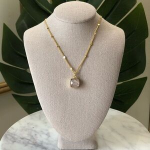 18K Gold Plated Rose Quartz Square Pendant Mirror Chain Necklace